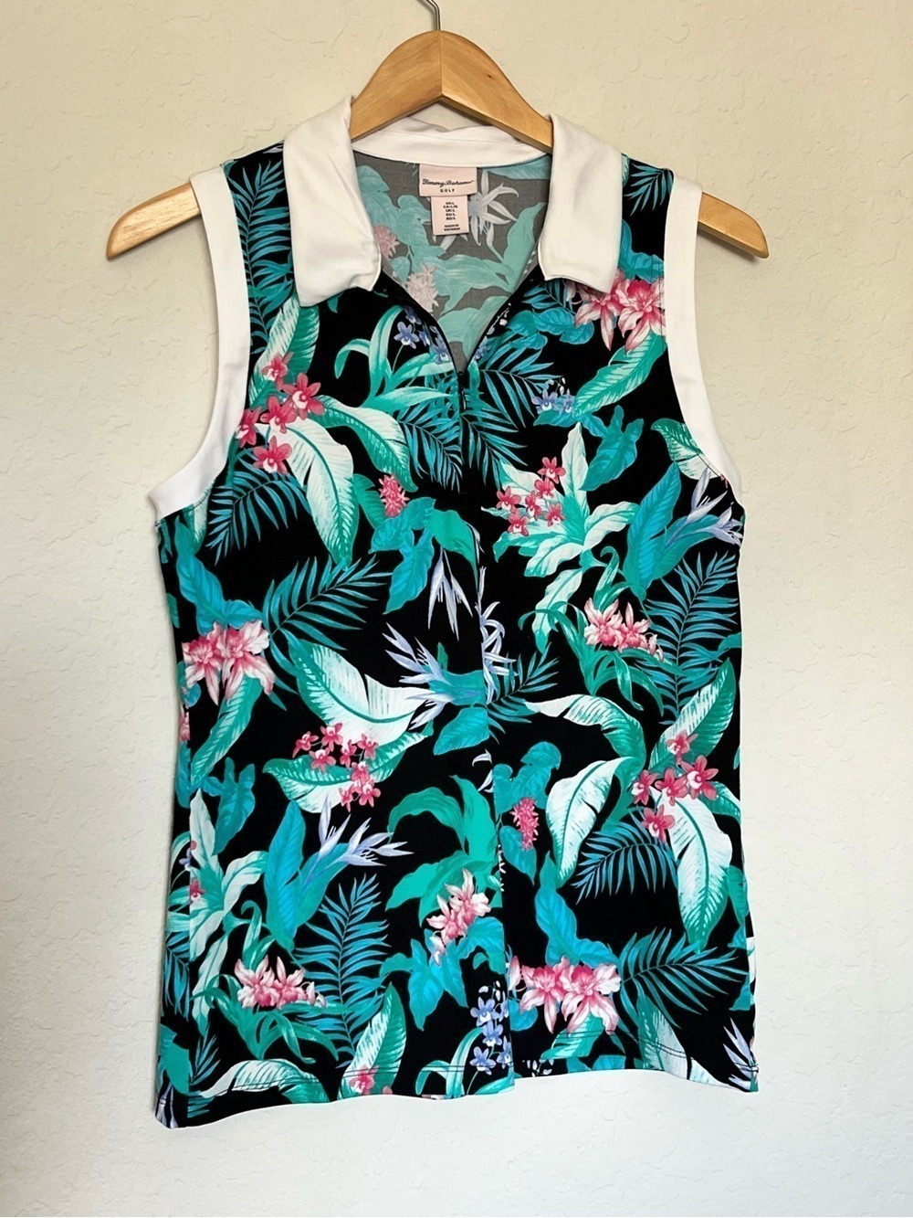 Tommy Bahama Golf Tropical Orchid Sleeveless Quarter Zip Polo L Preppy Resort